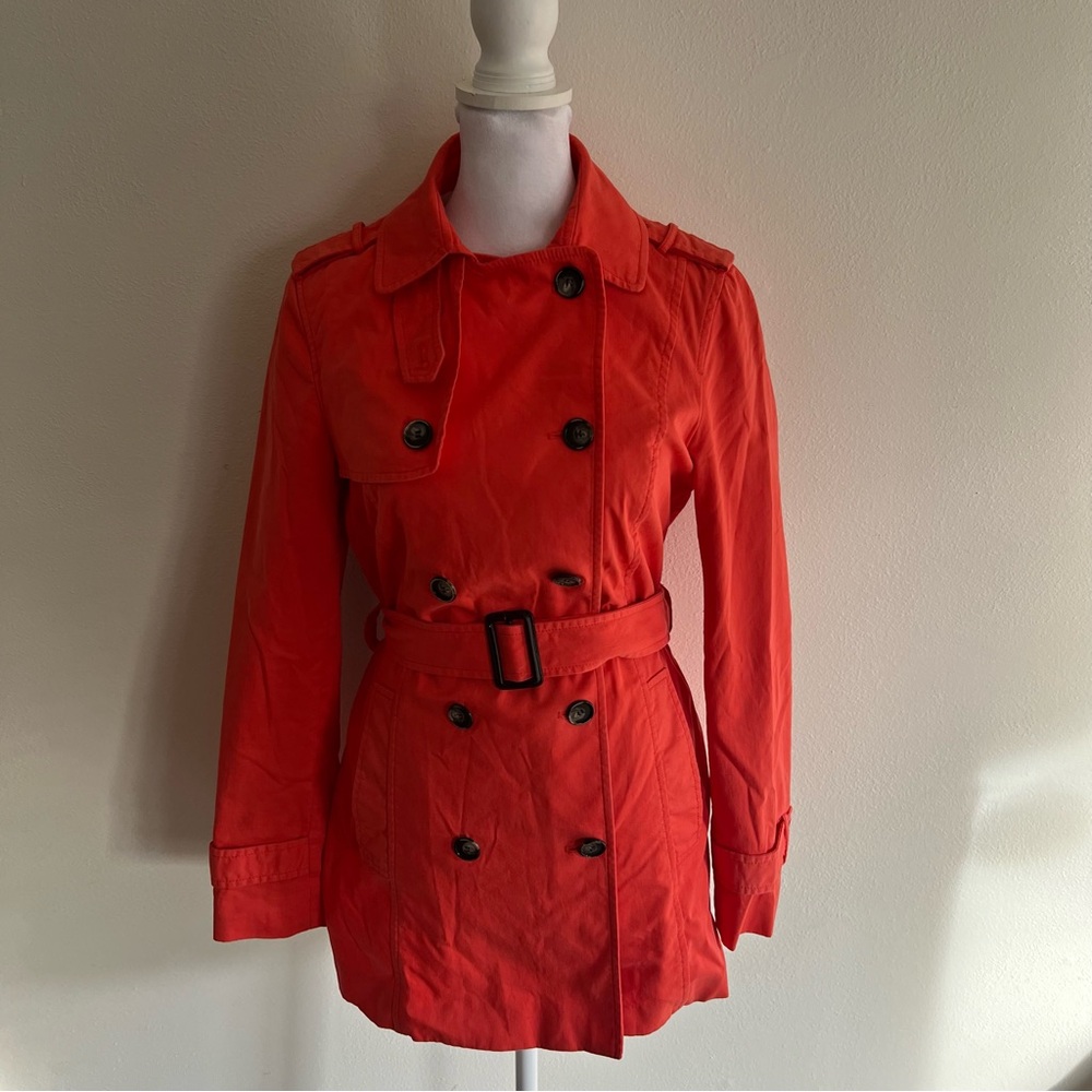 Zara Basic Coral Orange Double-Breasted Trench Co… - image 4